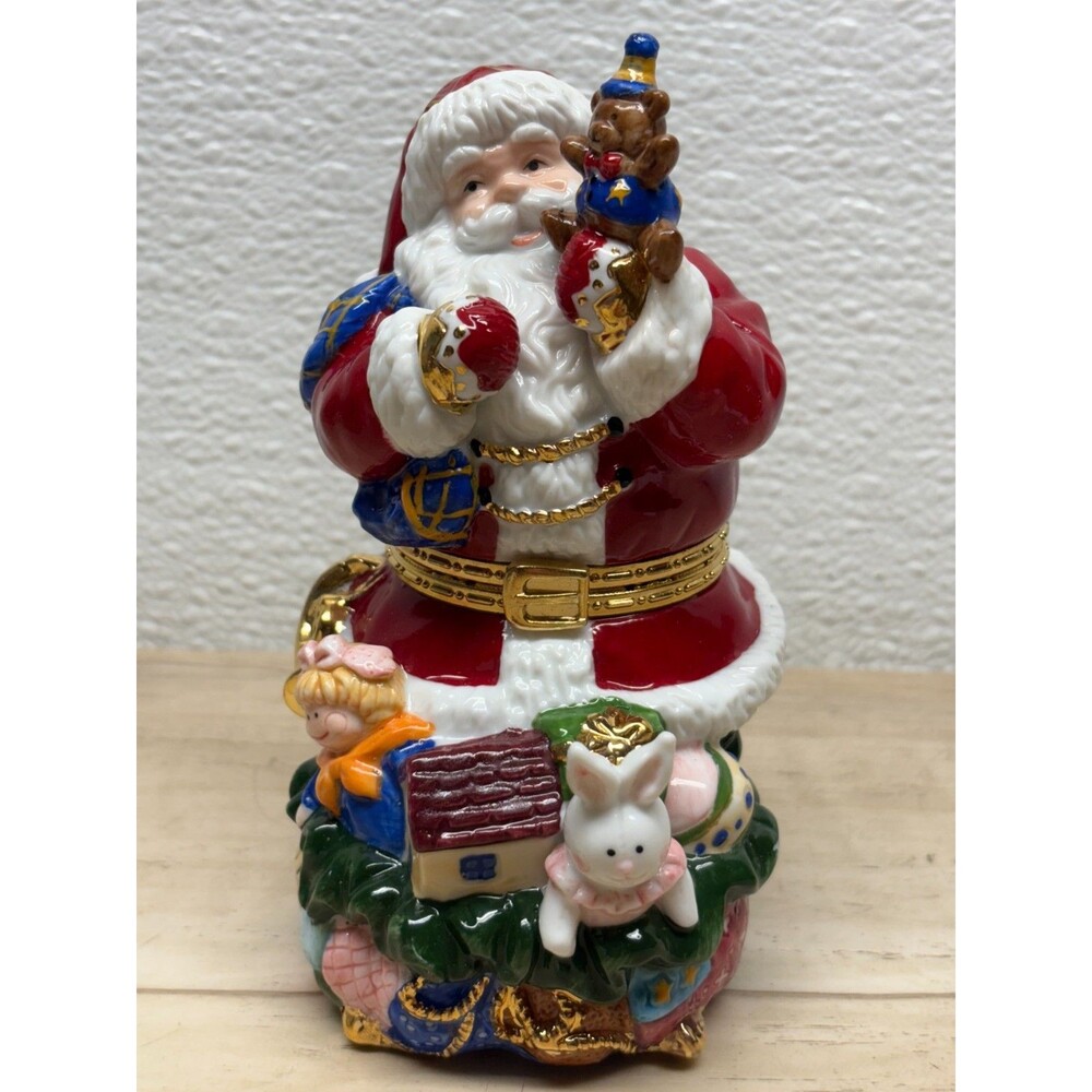 Traditions Porcelain Hand Painted Trinket Box Santa With Toys